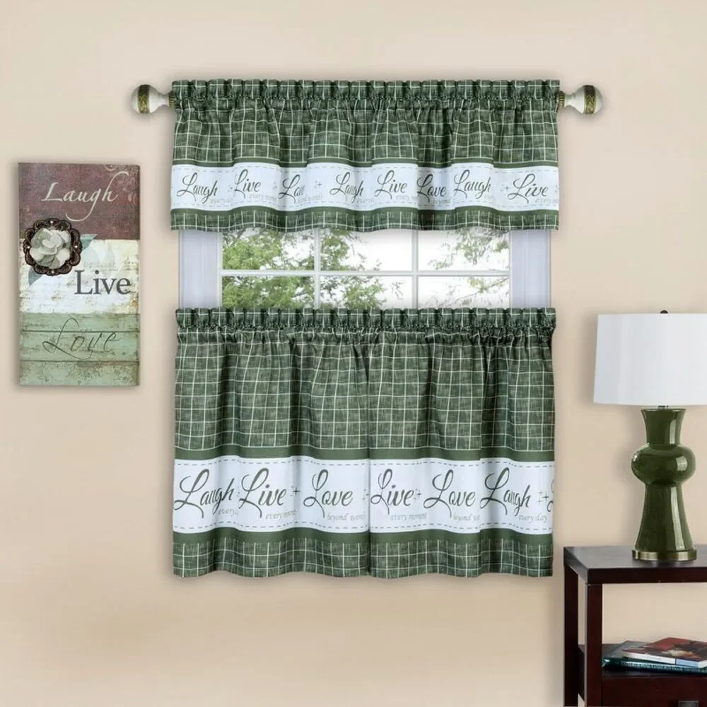 PowerSellerUSA Live, Laugh, Love 3-Piece Kitchen Curtains and Valance Set,